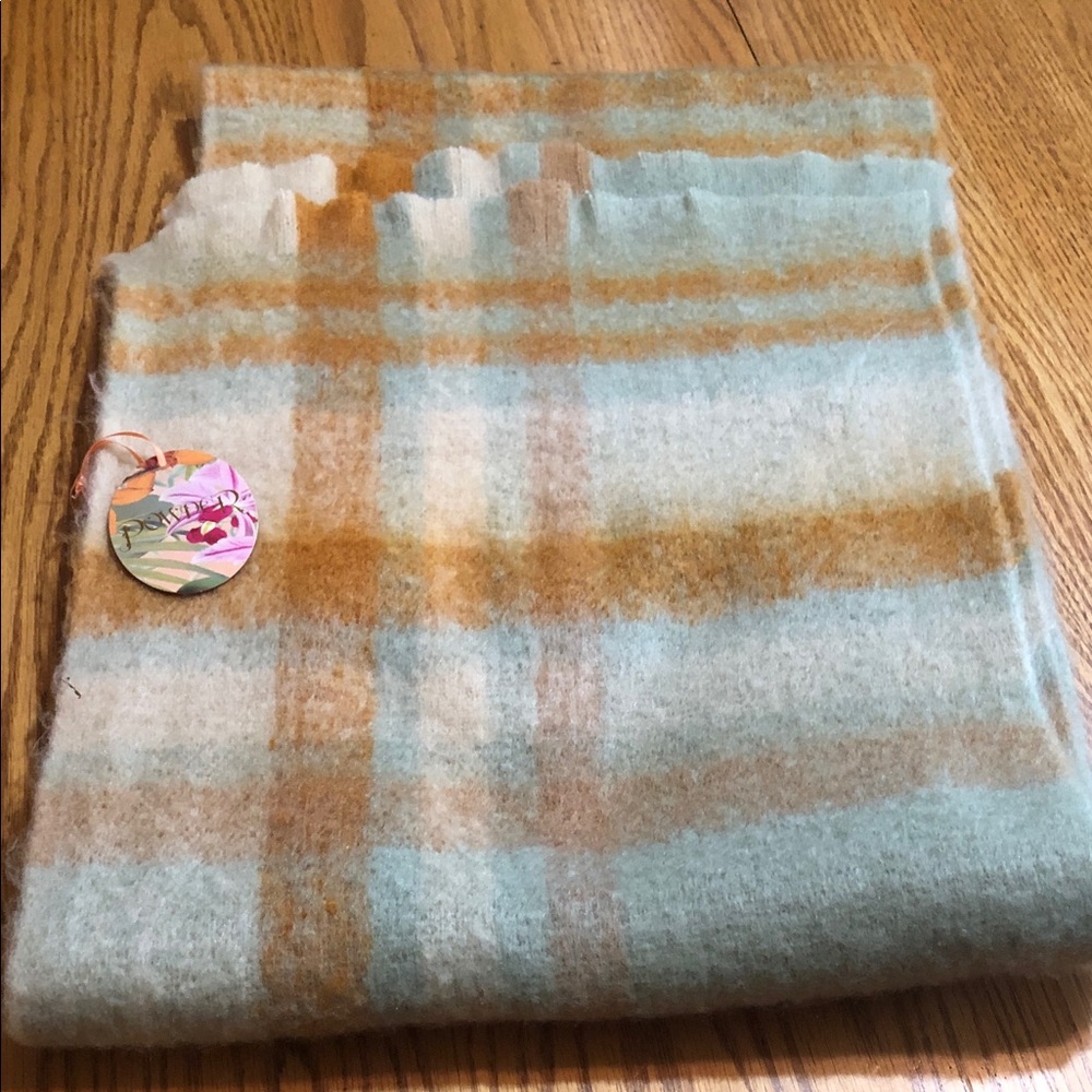 Soft Plaid Scarf in Light Blue and Mustard